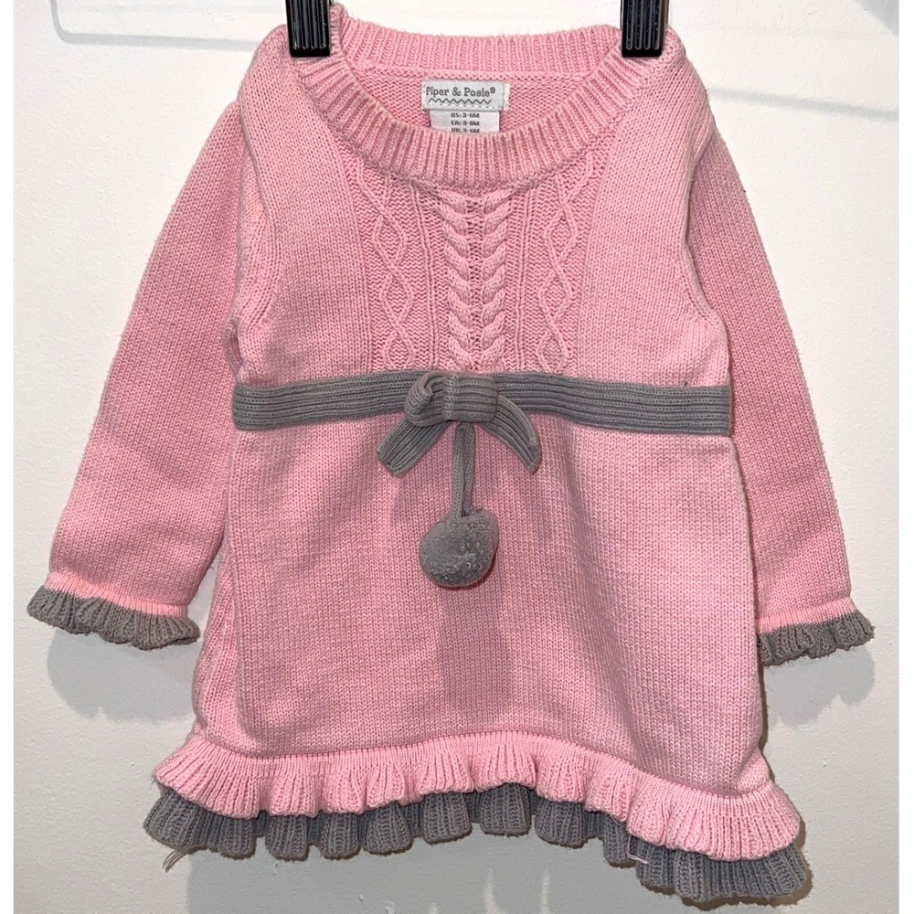 Piper & Posie Knit Sweater Dress Pink Gray 3–6M EUC